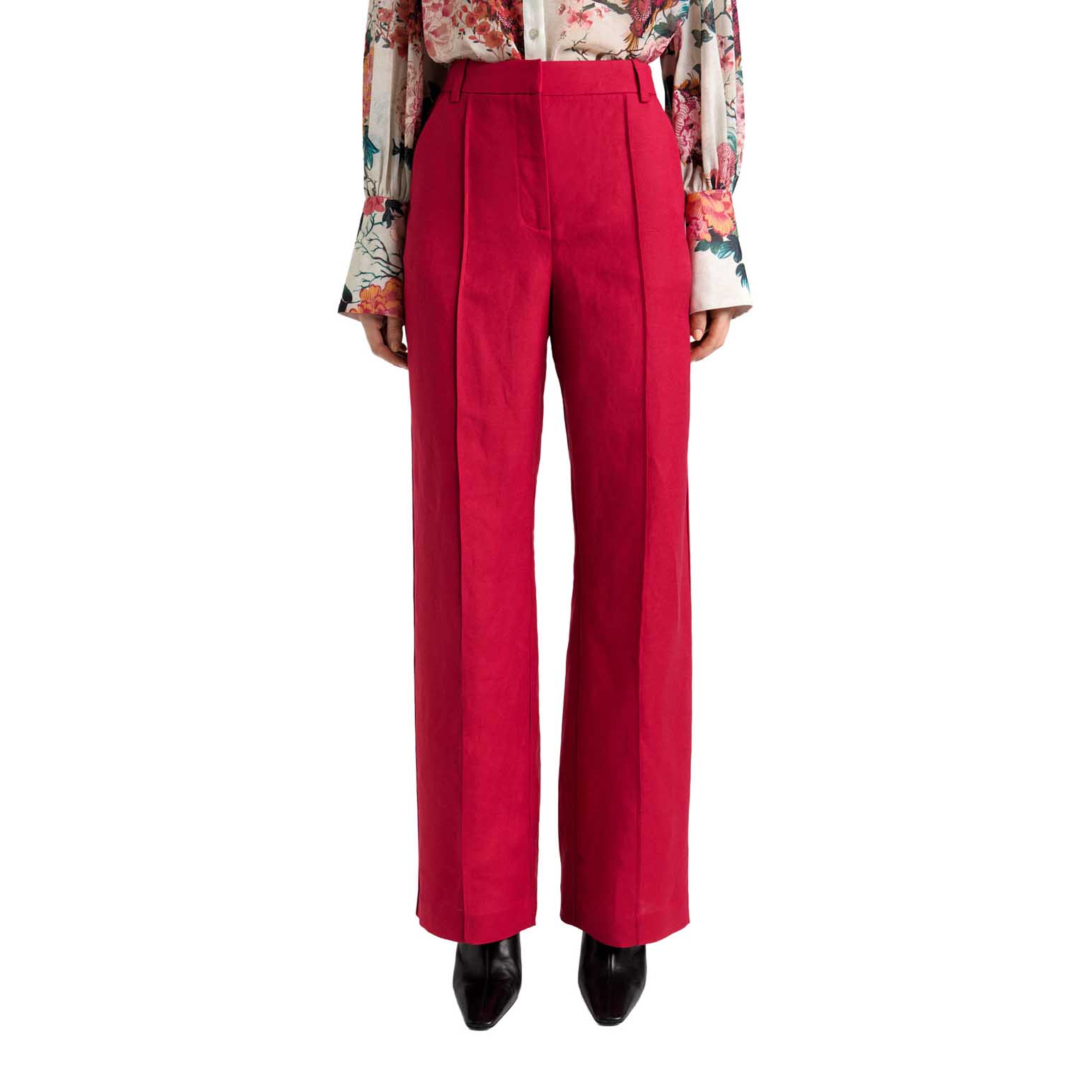 Cue Fuchsia Linen Blend Piped Straight Leg Pant